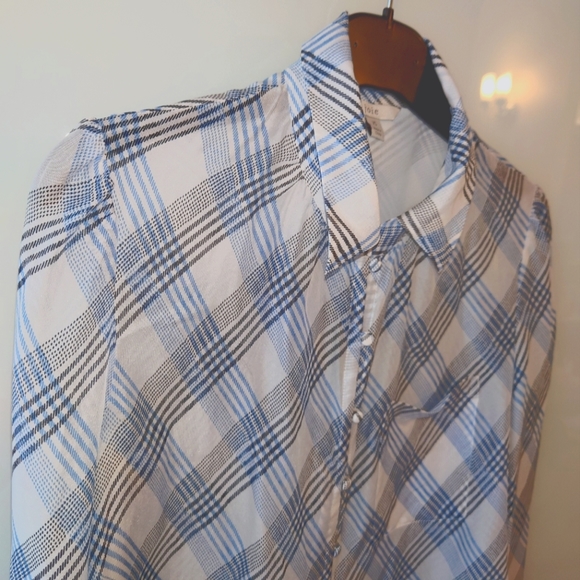 XS Joie blue plaid gingham silk shirt - Picture 3 of 6